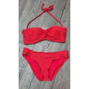 Kona Sol Red Twist Bandeua Ribbed 2pc.Bikini Swimsuit Women's Size Medium
